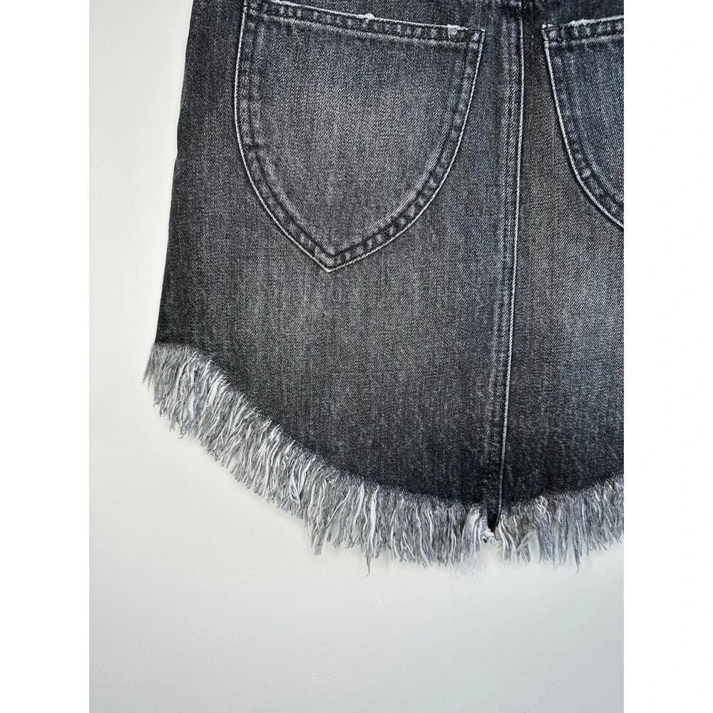 We‎ The Free People Black Denim Mini Skirt 25 Frayed Hem Rocker Festival Revival